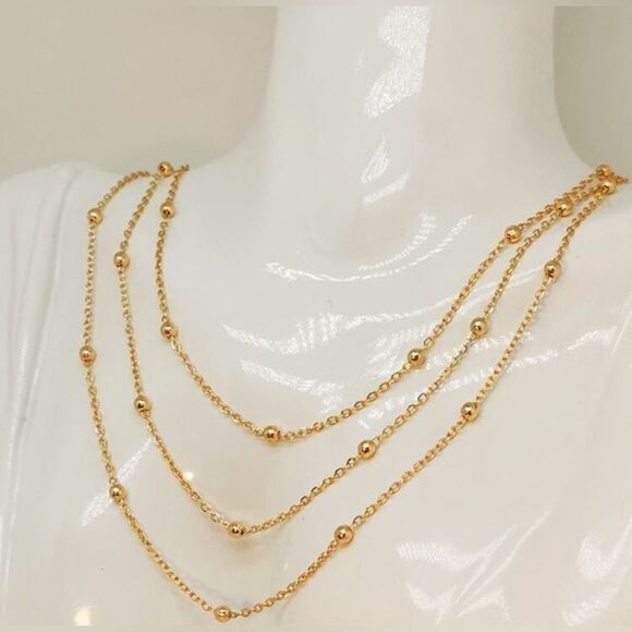 Gold Plated Stainless Steel 1pc Layered Beaded Chain Necklace - Picture 1 of 3